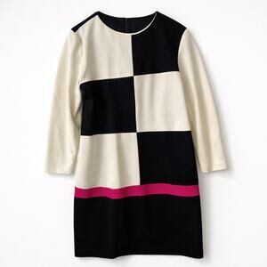 80s Colorblock Maximalist Abstract Sweater Dress Hot Pink Black White Contrast